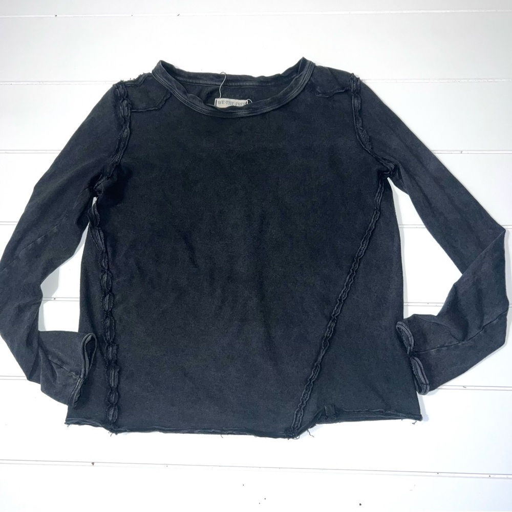 We The Free People Washed Charcoal Crewneck Long Sleeve Shirt Top S
